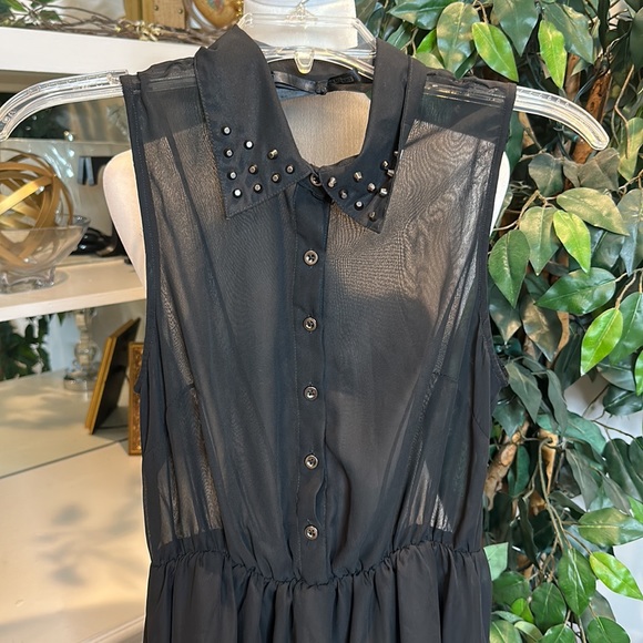 GUC All Kris Black Sheer High Low Mini Studded Sleeveless Dress, M - Picture 3 of 14